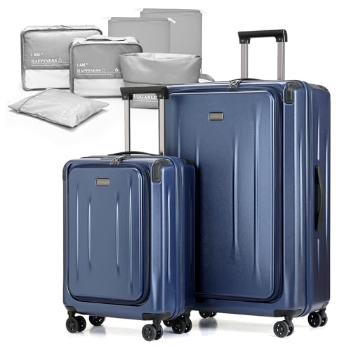 Carry On Luggage, 20Inch & 29 Inch Top Opening Airline Approved ABS+PC Hard Shell Suitcases with Silent Wheels, TSA Lock,Front Pocket and Wet-dry Separated Six-piece Set (Dark Blue)