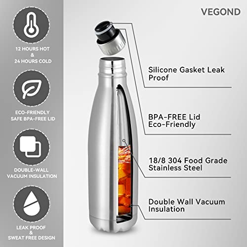 Vegond 17Oz Stainless Steel Water Bottles Bulk, Reusable Metal Sports Water Bottle Keeps Drink Hot And Cold, Bpa Free Double Wall Vacuum Cola Shape Insulated Water Bottles For Camping Gym, 8 Pack #TOP1