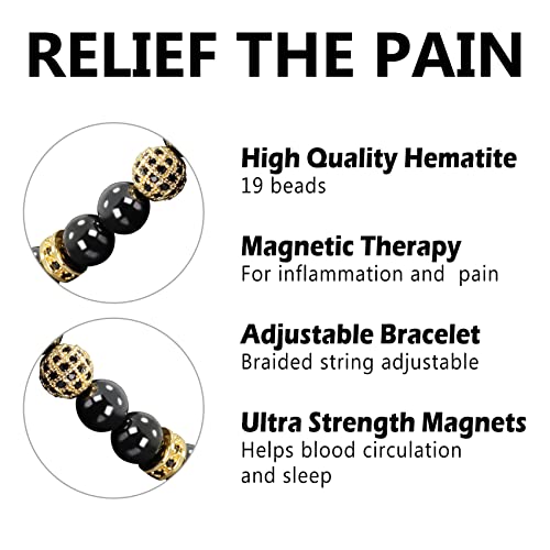Jecanori Hematite Magnetic Lymph Detox Bracelet,Lymph Detox Bracelet For Arthritis Pain Relief Slimming Bracelet Magnetic Healing Bracelets Triple Protection Bring Prosperity Luck And Health #TOP3