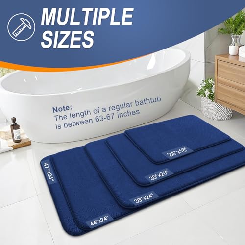 Image of OLANLY Thick Memory Foam Bathroom Runner Rugs 47x24, Extra Soft Absorbent Long Bath Rug, Quick Dry Bath Mats, Non-Slip, Machine Washable Mat for Bathroom, Tub and Shower, Home Decor Accessories, Navy