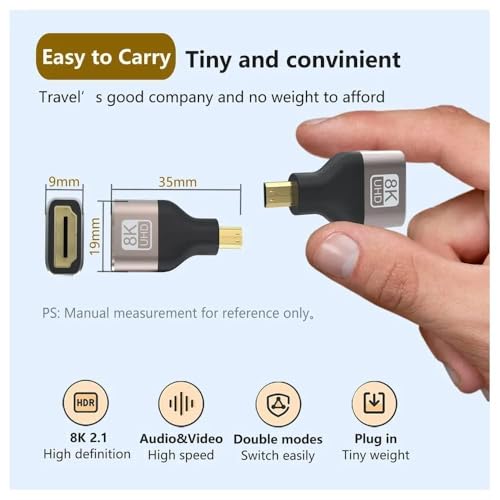 Image of 8k Micro HDMI to HDMI Adapter, Standard Micro HDMI Adapter 2.1 Version, Micro HD-MI Male to HD-MI Female Extension Adapter for Camera, Laptop, Ultra HD (GOLDEN) (PACK OF 1)