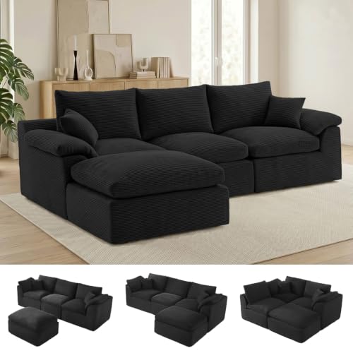 Image of Cloud Sectional Couch, Boneless Couches for Living Room, Black