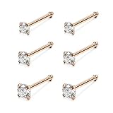 6ixGosh 4-6 anillos de nariz de 20 g, de acero quirúrgico, con circonita cúbica en forma de L, para mujeres y hombres, pequeños y bonitos anillos de nariz plateados, oro rosa, negro, aretes de nariz