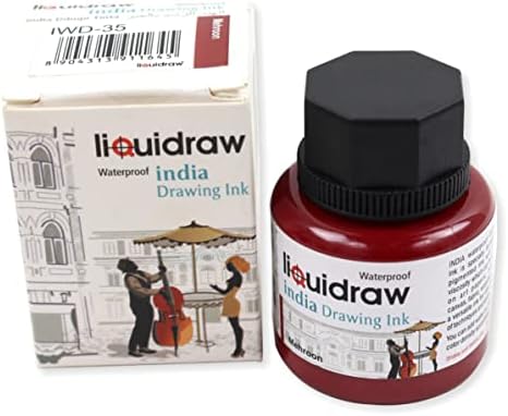 Liquidraw Coloured Drawing Ink India Ink, Waterproof 20 Assorted Colours, 35ml Indian Inks for Artists (Black)
