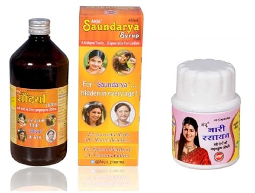 ANJU PHARMACEUTICALS Nari Rasayan (2 x 40 Capsules) + Anju Saundarya Syrup (450 ml x1) Combo Pack For Women