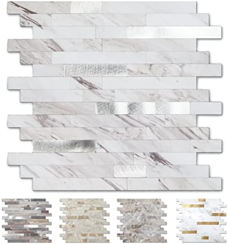 Yipscazo 10-Sheet Peel and Stick Stone Metal Tile Backsplash, Stick on Tiles for Backsplash Kitchen, Bathroom (12'' X 12'', Carla)
