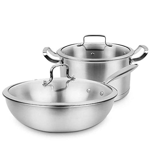 Cuisinière en acier inoxydable Cheuin Cuisine Classique Souppot Casserole Health Cookware Multiple Usages à la maison ou au restaurant Cadeau de cuisine avec couvercle Two Piece Wok Pot de soupe ,Non