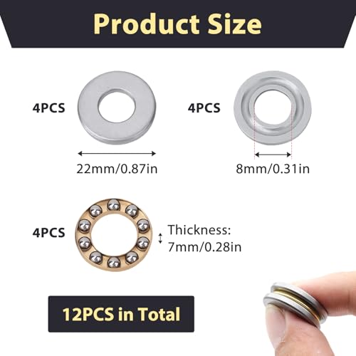 4 Stück F8-22M Axialkugellager 8x22x7 mm, Axiallager Axiale Miniatur Kugellager Unterlegscheiben Hochpräzise Druckkugellager aus Gehärtetem Lagerstahl Ideal für Maschinenbau, Modellbau Elektromotoren