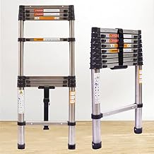 Telescoping Ladder 8.5FT Latest Stainless Steel Telescopic Extendable Ladder 2.6M Multi-Purpose Attic Ladder Heavy Duty EN131 Safe Standard Adjustable Height Easy to Carry Non-Slip 330lb Capacity
