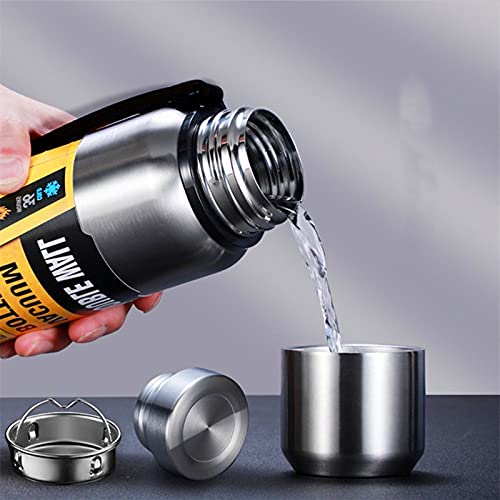BOMEETSIA Tragbarer Edelstahl-Thermosbecher, Reiseauto-Wasserflasche mit großem Fassungsvermögen, Outdoor-Sport-Wasserflasche für Herren, Kaffeetasse, echte Farbe, 1500 ml