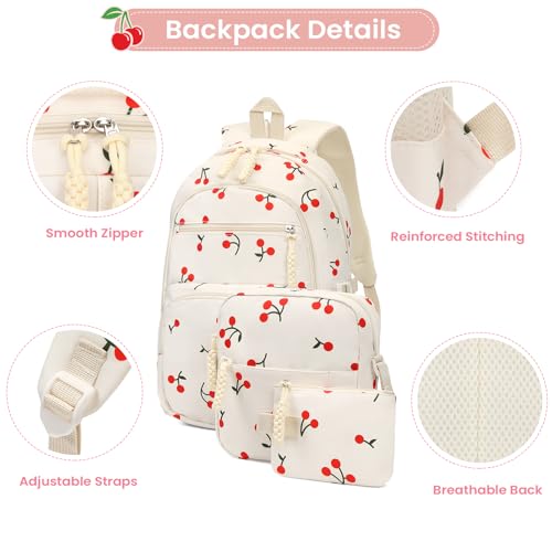 Image of Coquette Cherry Backpack - Cute Kawaii Backpack Set Aesthetic Daypack Cute Rucksack (C03 Cherry White)