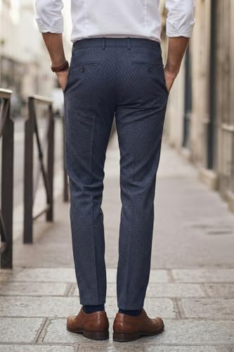 Image of Louis Philippe Men's Slim Fit Elastica - Flat Front Comfort Stretch for All Day Comfort & Flexibility Checks Formal Trouser