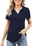 Womens Blouses Dressy Casual Short Sleeve Polo Shirt Loose Tunic Work Office 2023 Summer Tops Navy X