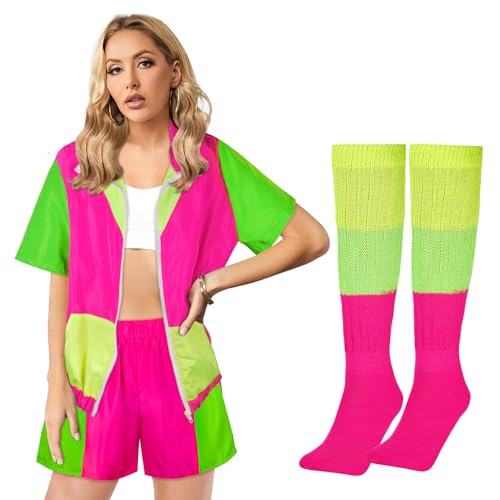 Coupe-vent années 80 femme stretch et confortable pour déguisement rétro réussi en lot de 4
