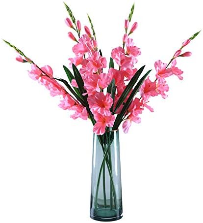 CMJLBM 5pcs 30'' Orchids Artificial Flowers Single Stem Gladiolus Fake Flowers for Home Garden Party Wedding Decoration(Vase not Included) (Pink)
