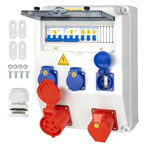 CHENGPI Coffret Électrique de Chantier,Répartiteur Mural,Distributeur de Courant Électrique avec Disjoncteur,5P CEE Prise et Schuko Prise,Distributeur de Puissance Consommée pour Ateliers et Usines