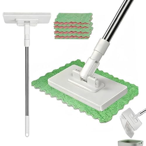 Mini fregona con Cambio automático de paños, Fregona con Sistema de sujeción a presión, Mopa de Limpieza de Suelo con Sistema de sujeción a presión, Mopa Plana Manos Libres para Limpiar Suelos