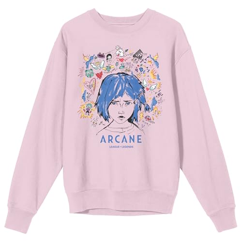 Arcane League Of Legends Powder Doodle Art Adult Cradle Pink Crew Neck Long Sleeve Sweatshirt -Large