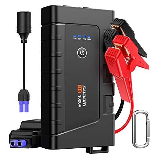 SUAOKI U8 Arrancador de coche 1000A, 12000mAh, Jump Starter portátil impermeable, 7.0L de gasolina y 5.5L de diesel, Tipo-C, QC 3.0, adaptador EC5, IP67, linterna LED, con abrazaderas inteligentes