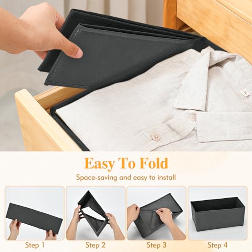 EXCLOUNT 10 Pack Kleiderschrank Organizer, Faltbare Aufbewahrungsbox Stoff, Schrank Organizer Kleiderschrank, Schrank Organizer Schubladen für Babykleidung, Socken, Unterwäsche, Grau
