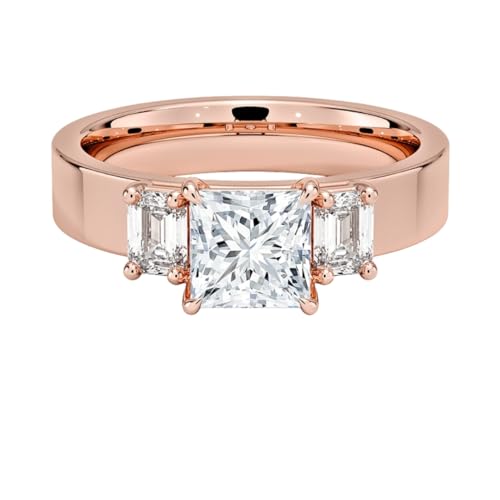 1 CT Princess Cut Lab Grown Diamond Emerald Three Stone Engagement Ring