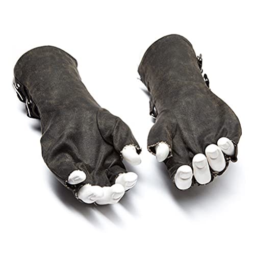 Faux Leather Wrist Length Fingerless Gloves Steampunk Rivets Medieval Gauntlets Hunter Swordsman Larp Costume Accessoires (45-Black) #TOP2
