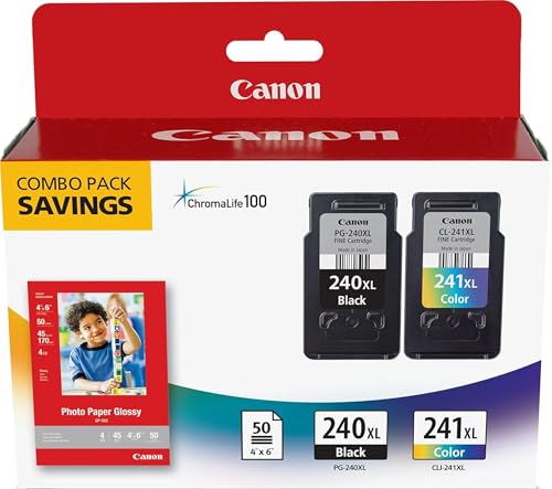 Canon PG-240 XL / CL-241 XL Genuine Ink Value Pack (2 Cartridges) with 50-Sheet Photo Paper, Compatible with MG2120/3120/4120/2220/3220/4220/3520/3620, MX372/392/432/452/472/512/522/532, TS5120 - image 1
