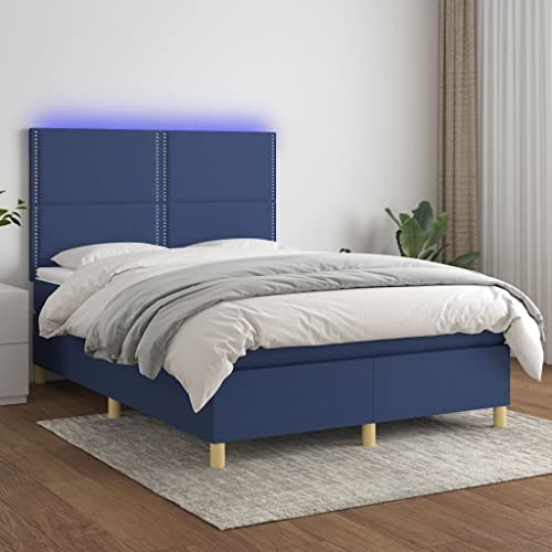 Genérico Cama Box Spring colchón y Luces LED Tela Azul 140x200 cm,Mobiliario,Camas y Accesorios,Camas y somieres-3135363