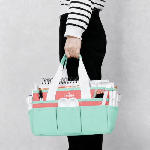 Image of JJRING Craft Organizer Tote Bag Art Storage Caddy Green and Orange