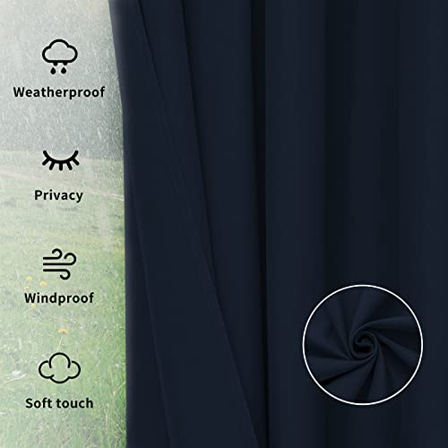 Image of Easy-Going Outdoor Curtains for Patio 1 Panel, 150x96 inch, Navy | Waterproof, Windproof, Weatherproof Privacy Outdoor Curtains for Cabanas Porches and Pergolas, Grommet Top and Tab Bottom
