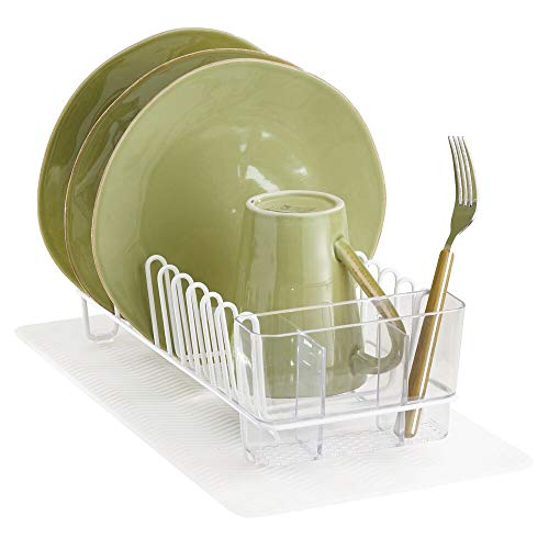 mDesign Compact Kitchen Countertop, Sink Dish Drying Rack and Silicone Drying Mat