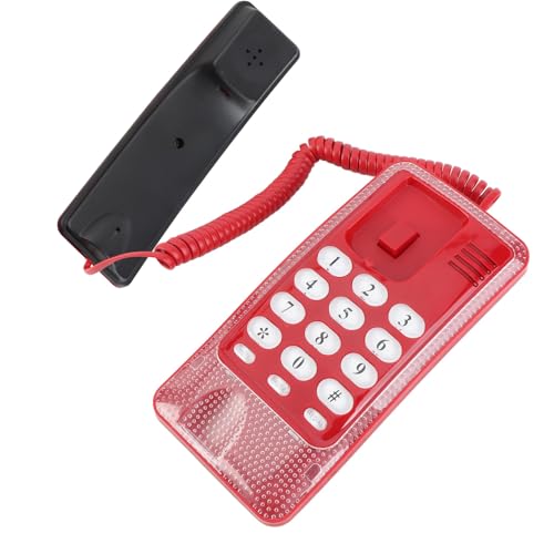 Generic Teléfono de Escritorio de Montaje en Pared para Hotel con Función de Flash, sin Identificador de Llamadas, Extensión de Teléfono Fijo con Cable (Rojo)