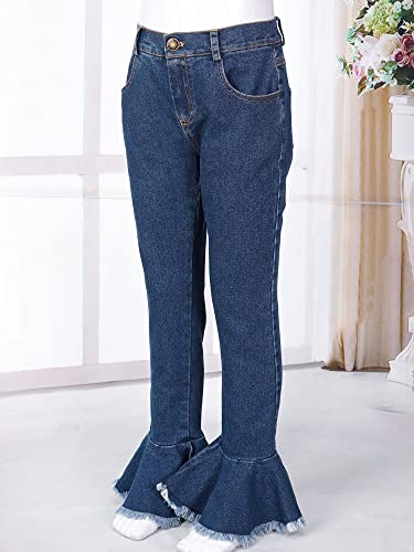 Kids Girls Ripped Flare Jeans Raw Hem Vintage Elastic Waist Bell Bottom Trousers Casual Denim Leggings Pants4