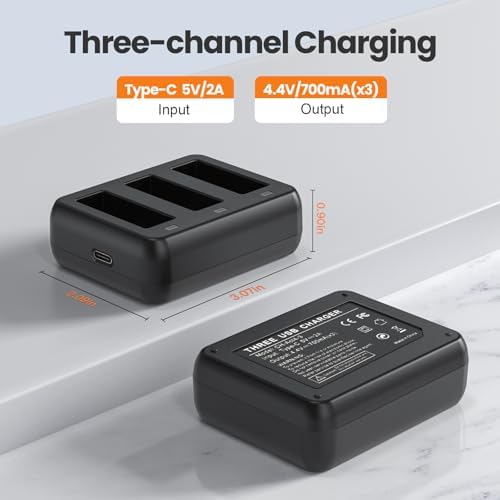 3 Packs Replacement Batteries for DJI Osmo Action 3, Osmo Action 4, 1850mAh Rechargeable Battery with 3-Channel Battery Charger, Compatible with DJI Osmo Action 4 3 Accessories