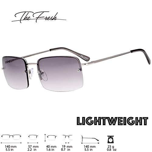 The Fresh Minimalist Small Rectangular Sunglasses Clear Eyewear Spring Hinge - Gift Box Package (303-Silver, Gradient Grey, 57)2