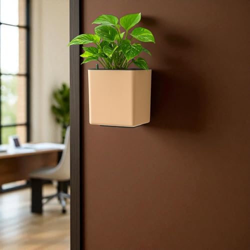 Image of Indian Discovery Self Watering Wall Hanging Planter|Hanging /Hooked Flower Pots for Home, Balcony, Vertical Garden Decor Flower Pots(1 PC, Peach, Square) |6 Inch UV-Resistant Plastic Plant Pots