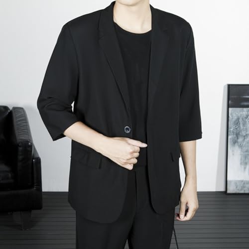 Mens Dress Suit Blazer Casual 3/4 Sleeve One Button Jacket with Pockets Notch Lapel Lightweight Business Office Blazer2