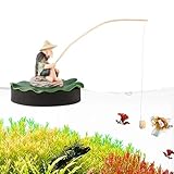 WeiLingBo Resin Fisherman Aquarium Decor with Realistic Mini Fishing Rod, Sitting Fishing Figurines Floating Fish Tank Decorations, Fun Fish Feeder Aquarium Ornaments(Style 2)