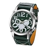 HONKERW orologio Orologio da polso al quarzo in pelle con quadrante rotondo e grande stile steampunk un regalo eccellente for compleanni e feste smartwatch(Groen)