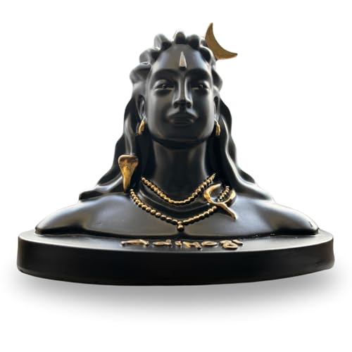 Vedic Charya 4.5 Inch Adiyogi Statue for Car Dashboard- Handmade Black Resin Serene Mahadev Dhyana Mudra, Office Desk, Pooja Home, Zen Decor, Shivaratri, Meditation & Shiva Spiritual Gifting