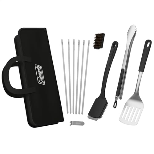 Coleman Cookout - Kit de herramientas para parrilla de barbacoa de 12 piezas, herramientas de parrilla resistentes al calor para ahumadores, parrillas de carbón, pellets y propano con funda de
