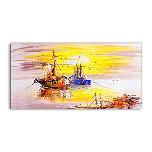 Image sur verre 140x70cm avec photo murale Sunset Boat, art en verre trempé pour salon