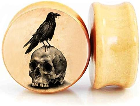 Wood Ear Gauge Plugs Ear Stretcher Expander 8mm-25mm Skull Double Flared Saddle Plugs Piercing Jewelry (00g(10mm))