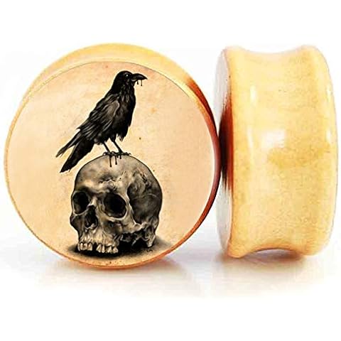 SERYNOW Wood Ear Gauge Plugs Ear Stretcher Expander 8mm-25mm Skull Double Flared Saddle Plugs Piercing Jewelry…, Wood, resin Cover