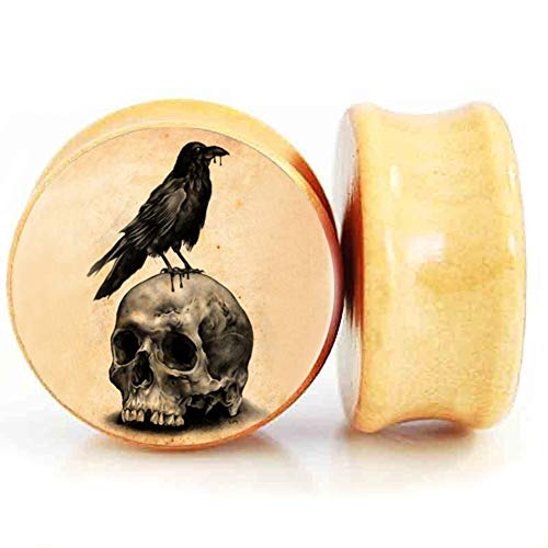 SERYNOW Wood Ear Gauge Plugs Ear Stretcher Expander 8mm-25mm Skull Double Flared Saddle Plugs Piercing Jewelry (00g(10mm))