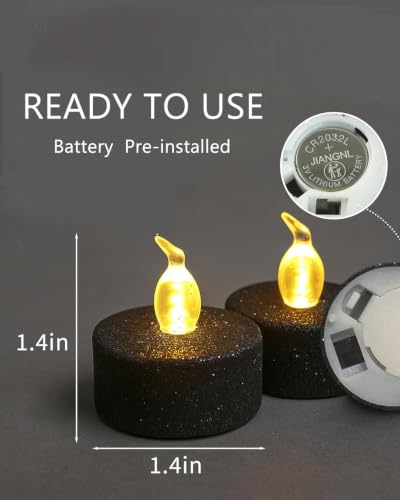 Image of 12PCS Black Glitter Tea Lights Canldes Battery Operated with Timer