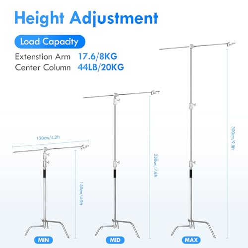Image of EMART 10ft Heavy Duty C Stand with Boom Arm 100% Stainless Steel-2 Pack