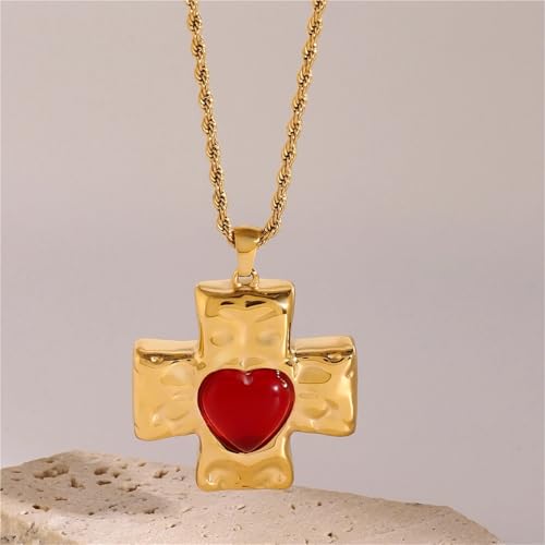 Collier cœur acier inoxydable avec chaîne cubique rouge et noire