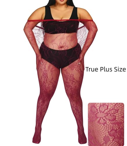 Image of Floral Lace Plus Size Tights High Waist Velvet Pantyhose Sunflower Fishnet Stockings Leggings