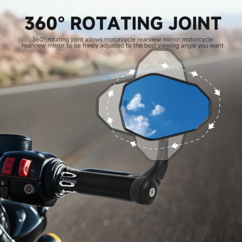 Image of DREAMIZER Motorcycle Bar End Mirrors, CNC Aluminum Universal Motorcycle Mirror Fit for 7 /8 inch Handlebars, Compatible with Most Honda Grom, Yamaha, Kawasaki, Ducati, Suzuki and More